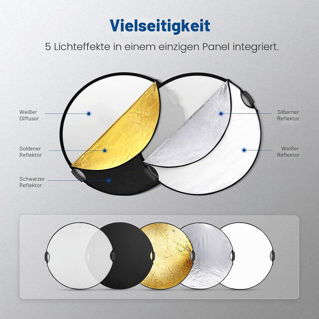 NEEWER 32"/80cm Lichtreflektor mit Handgriff mit 3/8" Gewinde, 5 in 1 Faltscheibe Lichtdiffusor Durc