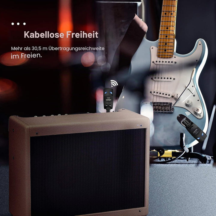 LEKATO 2,4 GHz kabelloses Gitarrensystem, kabelloser Gitarrensender und -empfänger, wiederaufladbare