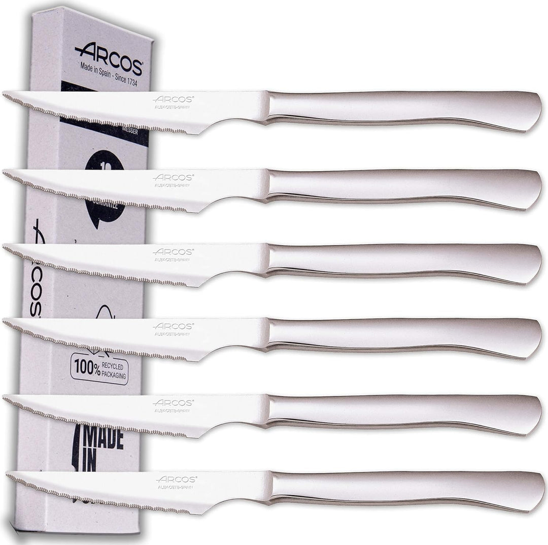 Arcos Fleischmesser-Set | 6 Stück | Steakmesser Marke Arcos | Edelstahl-Besteck | Klinge 110 mm | Mo