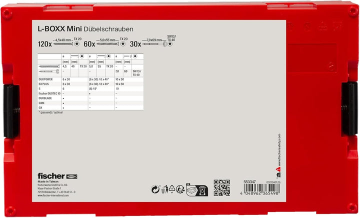 fischer FIXtainer DUOPOWER Dübelschraube, vorsortierte Sortiment-Box mit 210 Schrauben, passend zu v