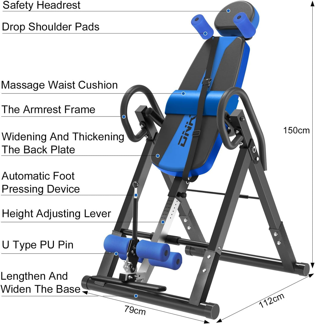Inversionsbank, klappbarer Schwerkrafttrainer, Inversion Table mit 3 Inversionswinkel, Streckbank zu