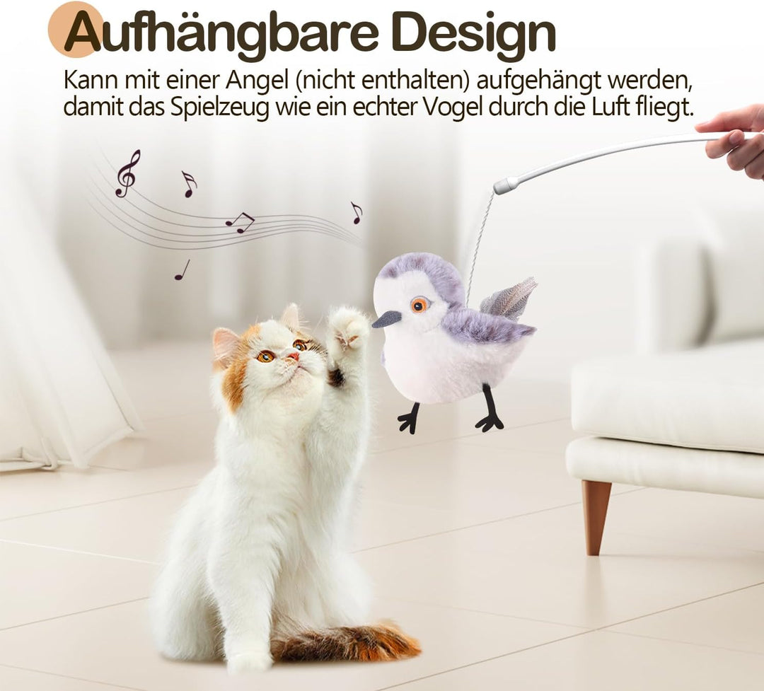 Migipaws Katzenspielzeug Flattervogel, lebensechtes Schnepfe-Zwitschern, berührungsaktiviertes Spiel