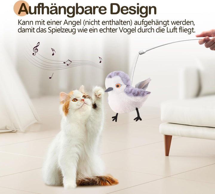 Migipaws Katzenspielzeug Flattervogel, lebensechtes Schnepfe-Zwitschern, berührungsaktiviertes Spiel