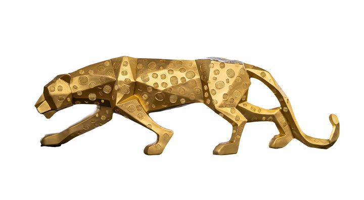 IDYL Moderne Skulptur Figur Resin Jaguar | Goldfb. mit Punkte | Masse: 48x10,5x15 cm | Material: Pol