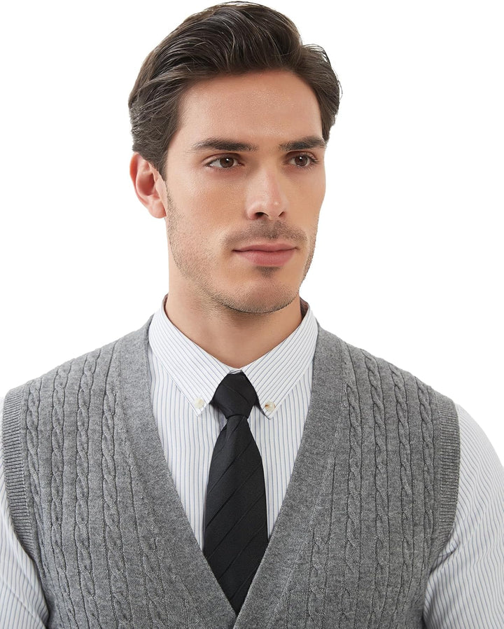 Kallspin Herren Strickweste Ärmellos Cardigan Wollmischung mit Zopfmuster und Knöpfen M Hellgrau, M