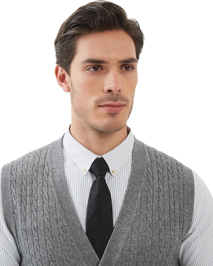 Kallspin Herren Strickweste Ärmellos Cardigan Wollmischung mit Zopfmuster und Knöpfen L Hellgrau, L