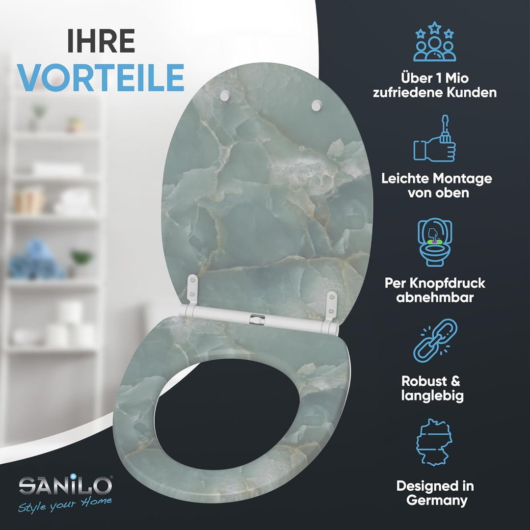 Sanilo WC Sitz mit Absenkautomatik & Schnellverschluss, Toilettendeckel per Knopfdruck abnehmbar, ei