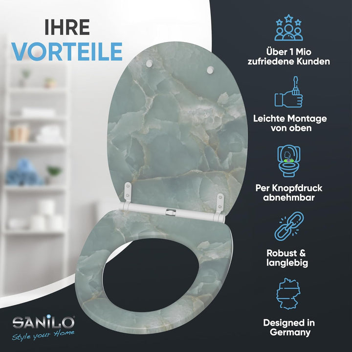 Sanilo WC Sitz mit Absenkautomatik & Schnellverschluss, Toilettendeckel per Knopfdruck abnehmbar, ei