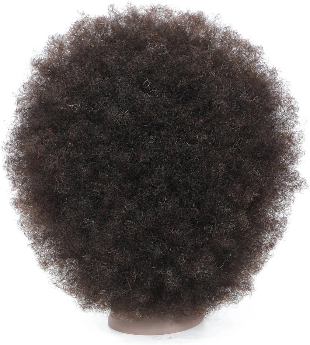 Afro-Mannequin-Kopf aus 100% Echthaar, Friseur-Trainingskopf für Kosmetologie, Puppenkopf (Tischklem
