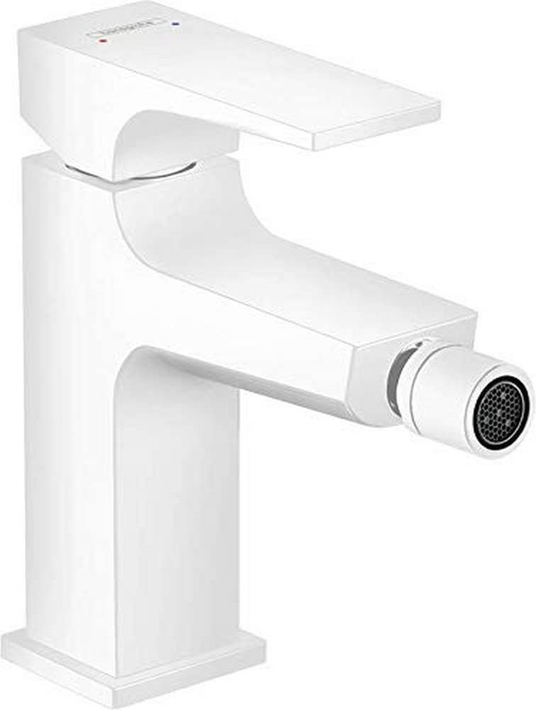 hansgrohe Bidetmischer Metropol mit Push-Open Ablaufgarnitur, Mattweiss Mattweiss Hebelgriff, Mattwe