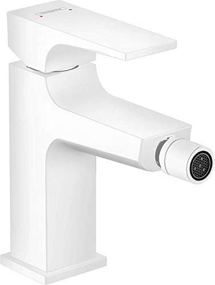 hansgrohe Bidetmischer Metropol mit Push-Open Ablaufgarnitur, Mattweiss Mattweiss Hebelgriff, Mattwe
