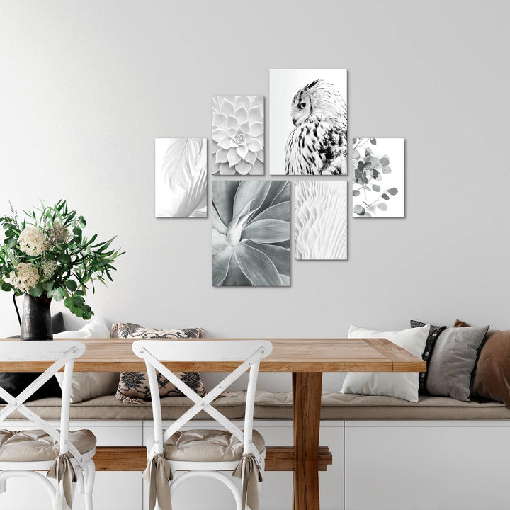 Novart Bilder Set - AUFHÄNGFERTIG - KEIN EXTRA RAHMEN BENÖTIGT - Boho Eule Modern Schwarz Weiss - Wo