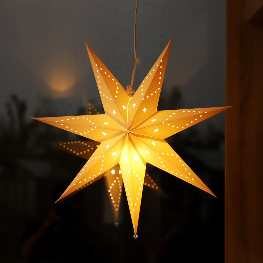 SALCAR 55cm LED Papierstern Beleuchtet zum Aufhängen, Advents Leuchtstern Fenster mit Warmweiss E14