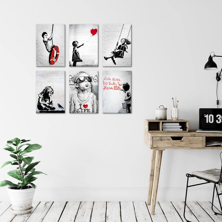 Novart Wandbilder Set Banksy Collage - KOMPLETT AUFHÄNGFERTIG - Made in Germany - Moderne Bilder Woh