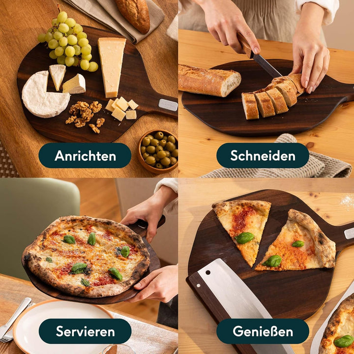 SILBERTHAL Pizzabrett 30 cm 2er Set Akazienholz - 6-Eck-Design - Servierbrett mit ergonomischer Grif