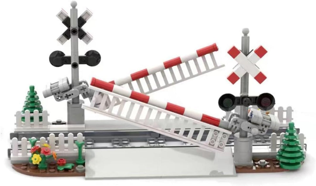 City Schienen Eisenbahnkreuzung Bausteine Set, Zug Schienen Accessoires Geländer Kreuzung Hubhebel K
