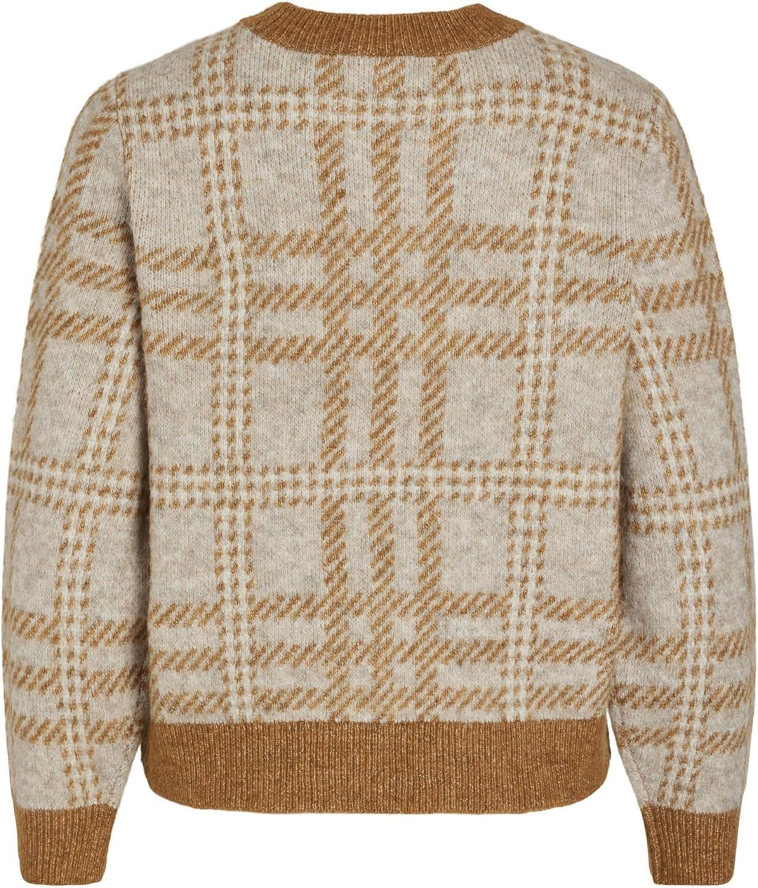 Vila Damen Vicilia L/S Check Knit Top/Su Strickpullover M Caramel Café/Checks:natural Melange/Birch,