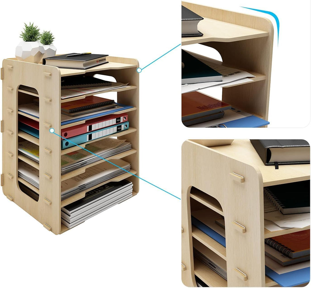PUNCIA Dokumentenablage A4 Briefablage 7 Ablagefächer Holz Schreibtisch Datei Organizer Papierablage