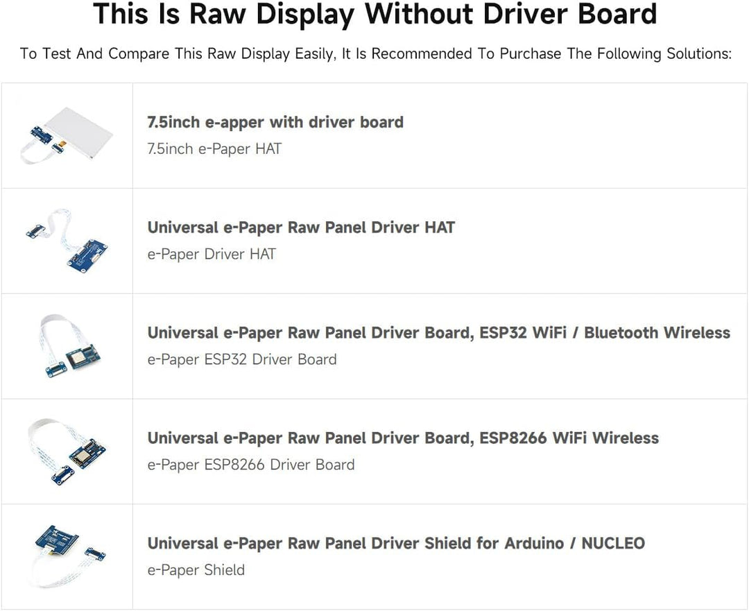 Waveshare 7.5 Inch E-Paper Raw Display Panel V2 800x480 Resolution 3.3V E-Ink Electronic Paper Scree