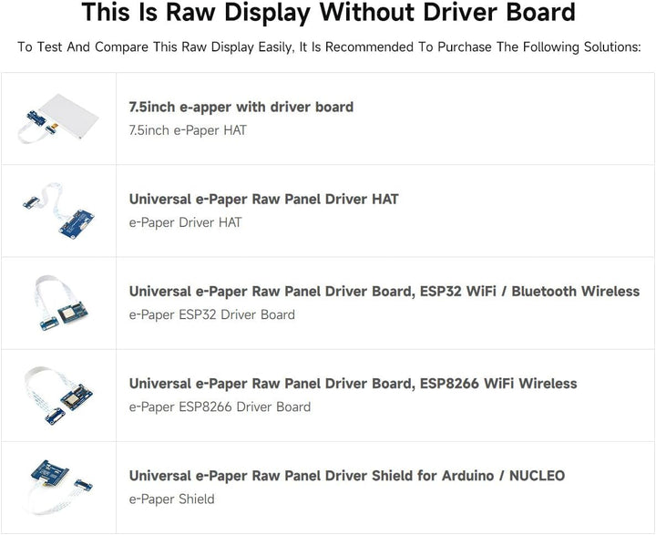Waveshare 7.5 Inch E-Paper Raw Display Panel V2 800x480 Resolution 3.3V E-Ink Electronic Paper Scree