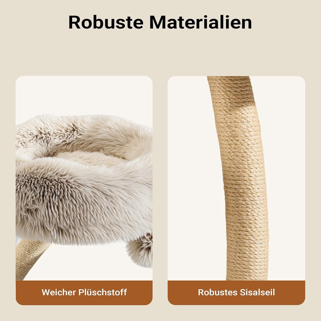 Fudajo Designer Kratzbaum 59 x 59 x 155 cm, Katzenkratzbaum mit Plüsch und Sisal, Kletterbaum für Ka