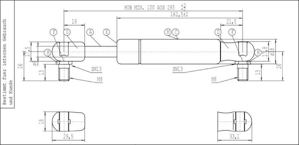 Stabilus 321400 Gasfeder 100 N Schwarz, 100 N Schwarz