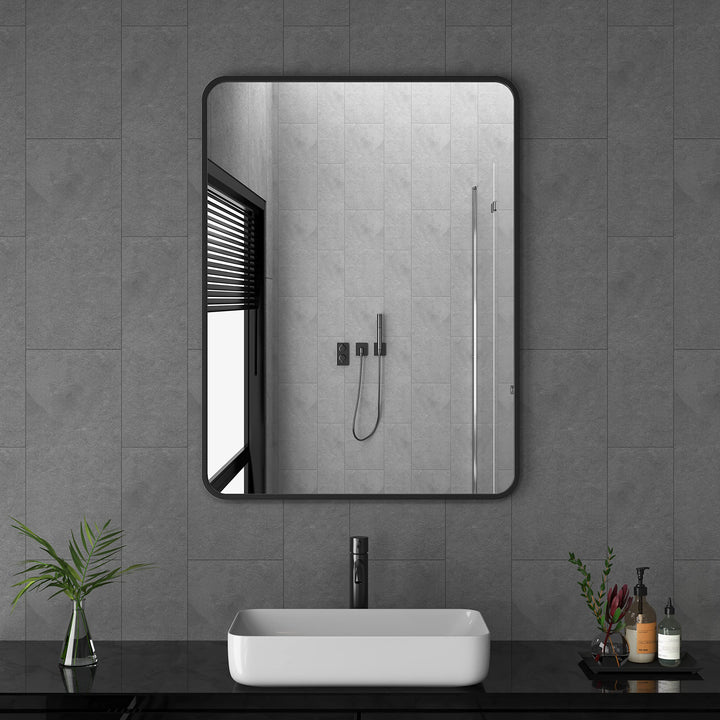 Spiegel Schwarz 50x70cm Badspiegel Badezimmerspiegel Schwarz Spiegel Metallrahmen Dekorative Badezim
