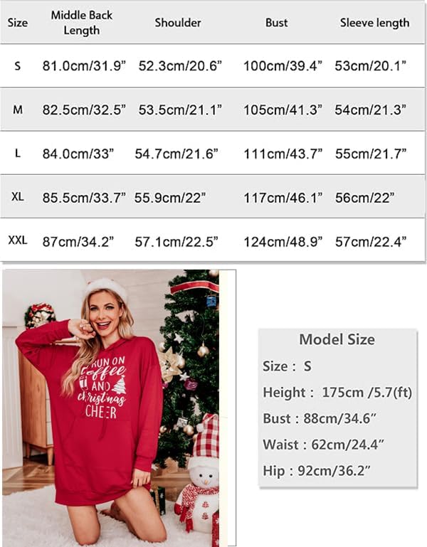 Migcaput Damen Hoodie Langarm Sweatshirts mit Kapuze Kapuzenpullover Lang Kleid Sweatkleid Casual Mi