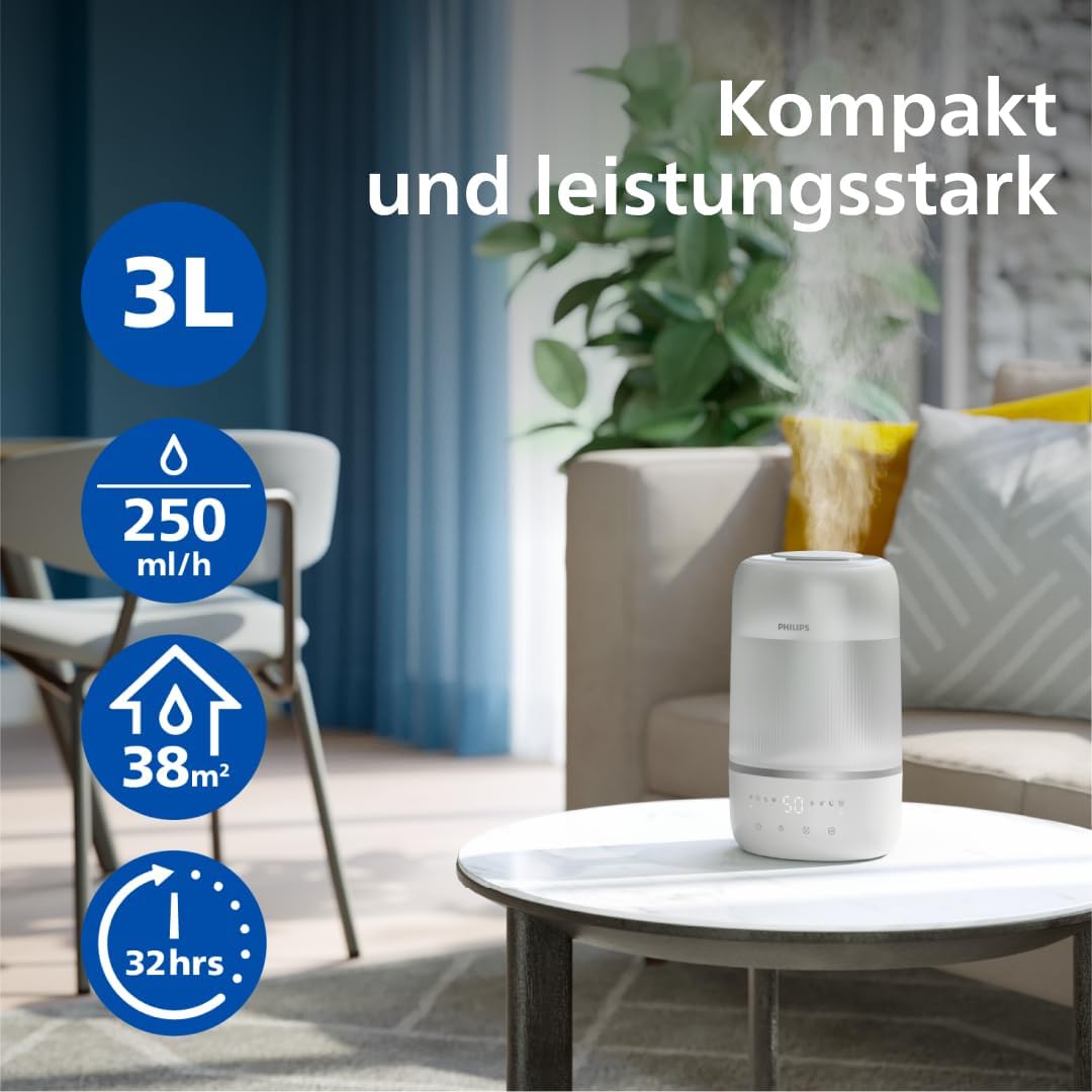 Philips Smart Humidifier - kompakt und dennoch leistungsstark mit himmelhohem Nebel, Aromatherapie,