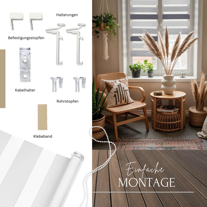 Home-Vision® DuoRollo Klemmfix, Doppelrollo ohne Bohren mit Klämmträgern, Rollos für Fenster und Tür