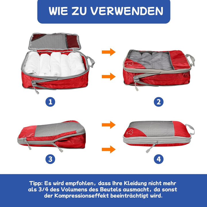 5-teilig Kompressions Packwürfel Set für Reisen, Compression Packing Cube zur Organisation Ihres Rei