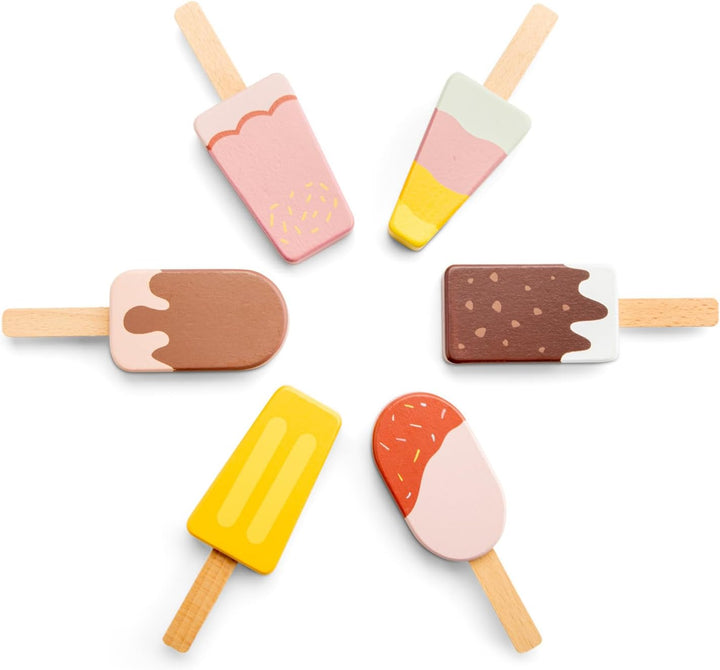 Woet® Holzspielzeug Eisstand für Kleinkinder – Spiellebensmittel Set mit Holzständer und 6 EIS am St