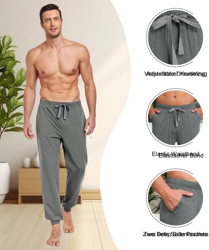 COLORFULLEAF Schlafanzughose Herren Lang Schlafhose mit Bündchen Pyjamahose für Männer Jogginghose 1