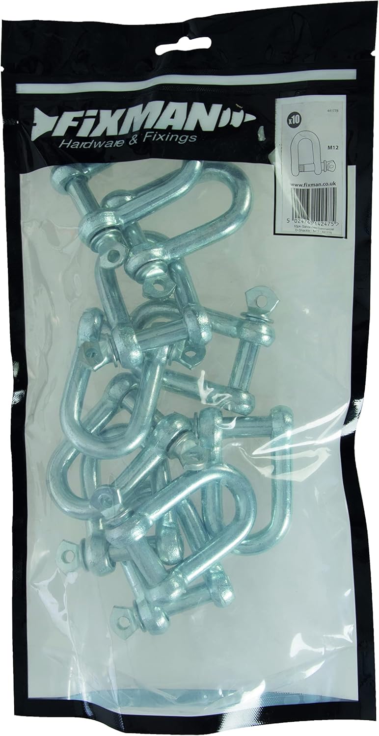 Fixman Verzinkte D-Schäkel, 10er-Pack, 1 Stück, Silber, 441778 M12 Silber, M12 Silber