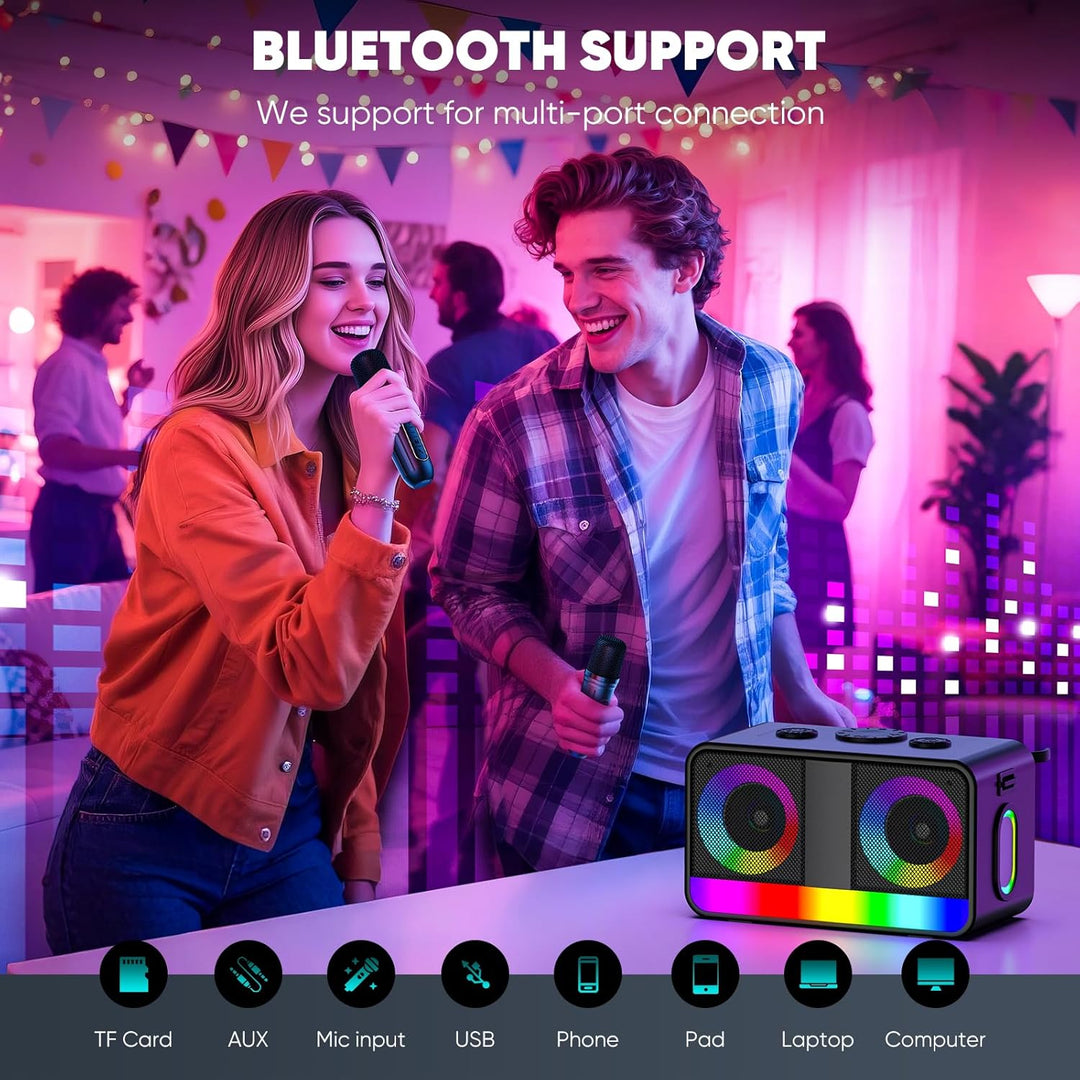 Karaoke-Maschine : Echter Tragbarer Lautsprecher mit 35W, 8-Stunden-Autonomie, 2 Aufladbare Drahtlos