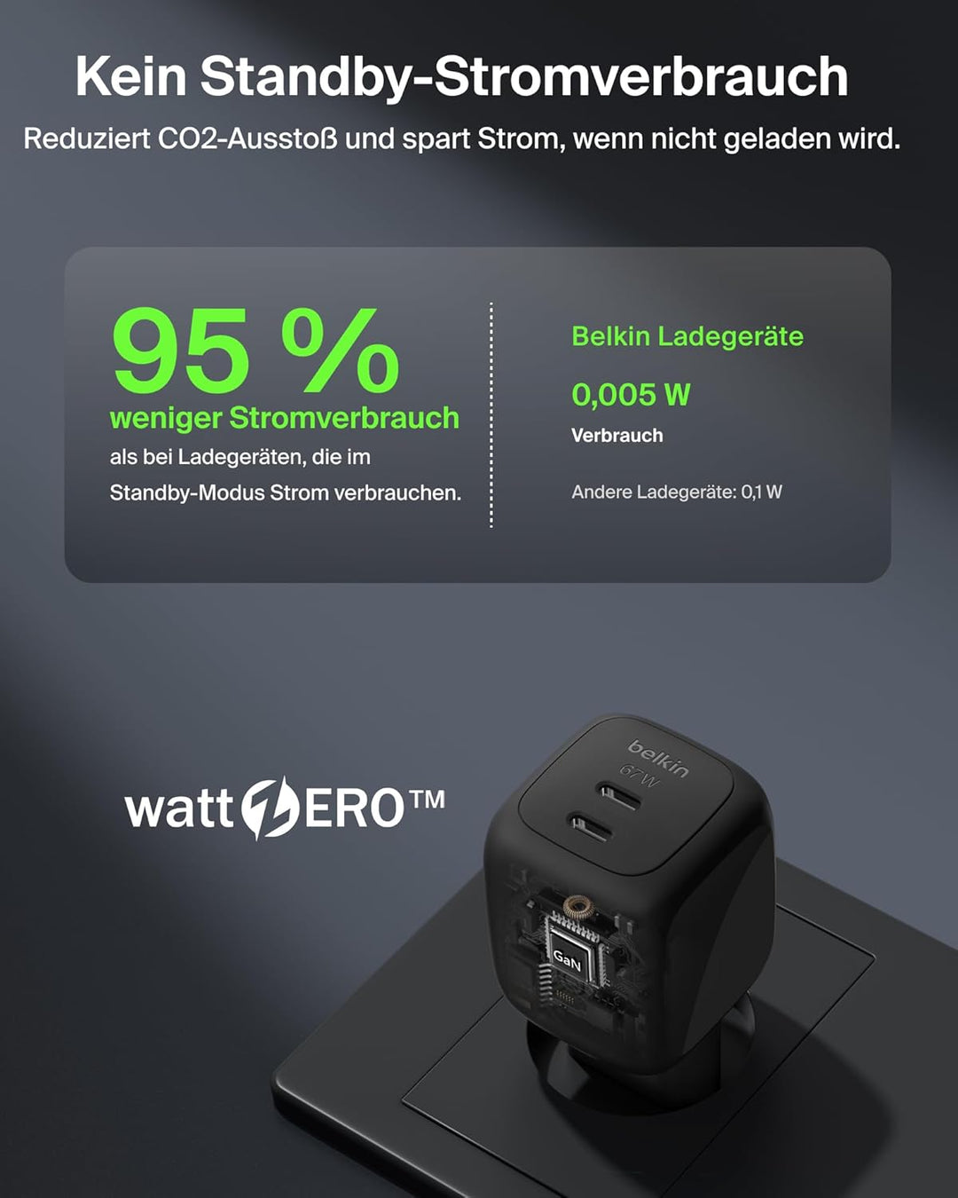 Belkin SmartProtect 2-Port USB C Ladegerät, 67W, GaN-Ladegerät, 2X USB-C, Schnellladen für Geräte wi