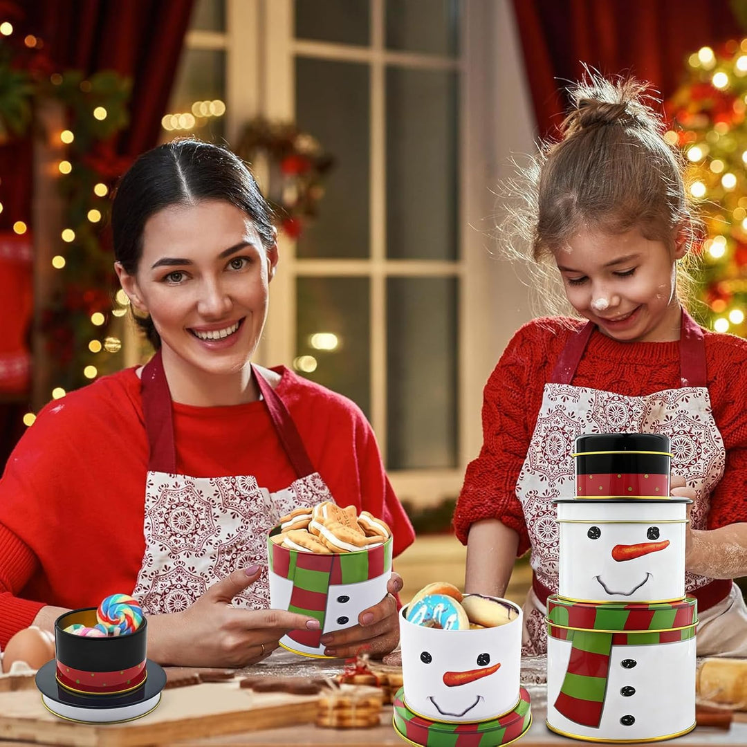 3er Set Keksdosen für Weihnachten,3 in 1 Keksdosen Schneemann,Plätzchendose Metall,Dreistöckige Gebä
