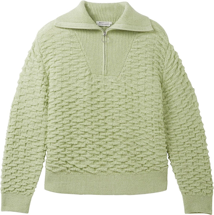 TOM TAILOR Denim Damen Basic Troyer Pullover M 32256 - Dusty Pear Green, M 32256 - Dusty Pear Green