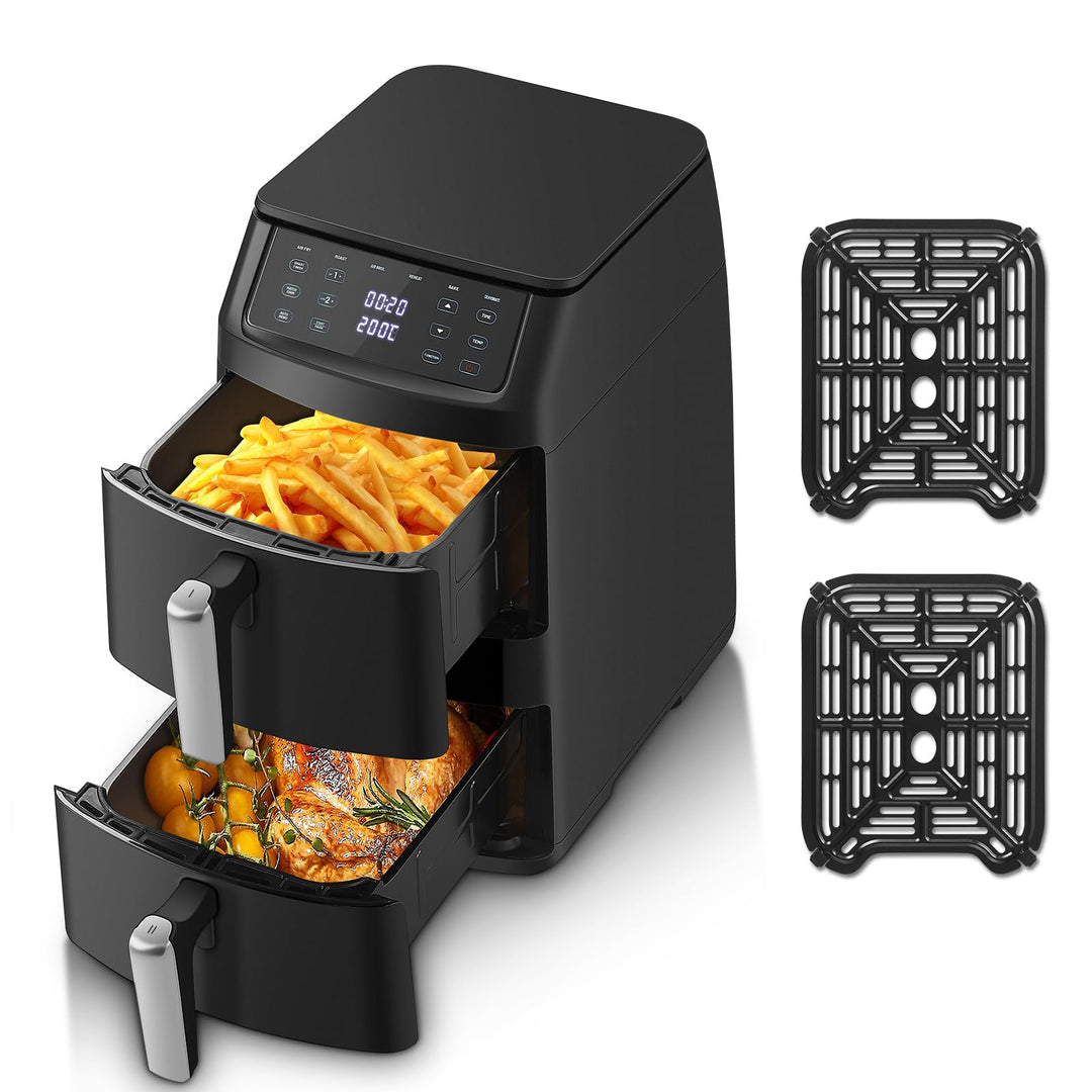 TopStrong Heissluftfritteuse, Airfryer 2 Kammern Vertikale 11L, Double Stack Heissluftfritteuse Dopp