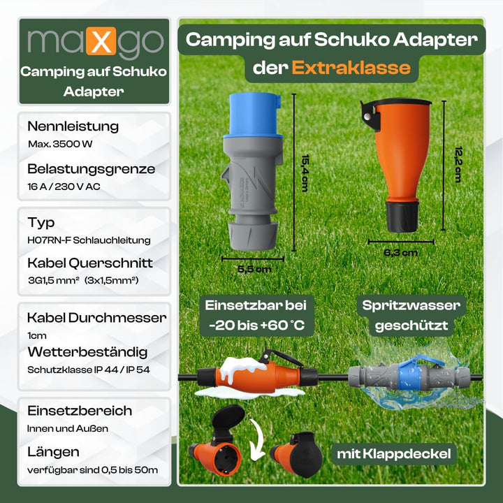 netbote24 CEE Stecker Schuko Adapterkabel Camping Caravan Boot Campingkabel H07RN-F 3x1,5 3g1,5 IP44