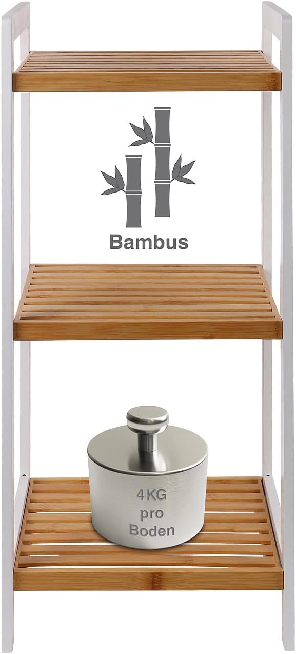 Rosenstein & Söhne Regal: Bambus-Standregal mit 3 Ablagen, 30 x 70 x 30 cm, weiss/Bambus (Bad Regal,