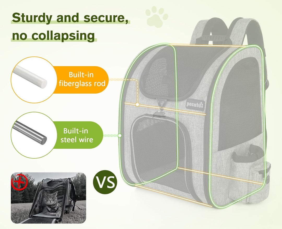 pecute Haustier Rucksack mit Netzfenster, Tragbare und Faltbare Katzentasche, Atmungsaktive und Leic