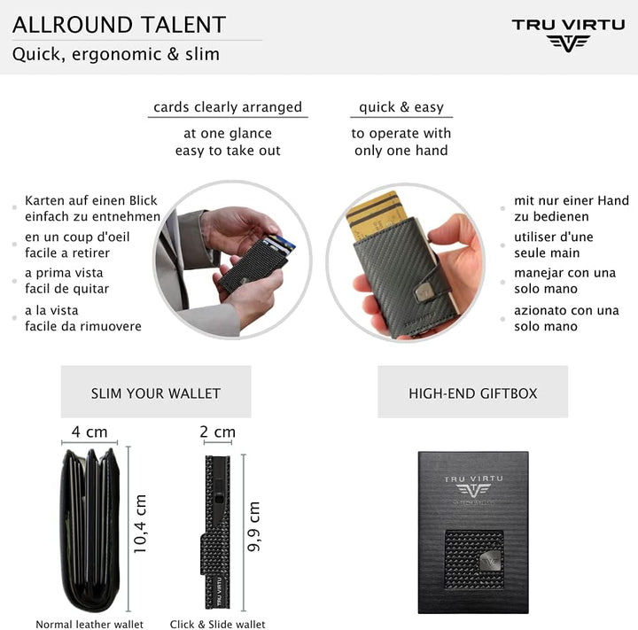 TRU VIRTU® Wallet Click & Slide Strap Edition Diagonal Carbon Black/Black, Diagonal Carbon Black/Bla