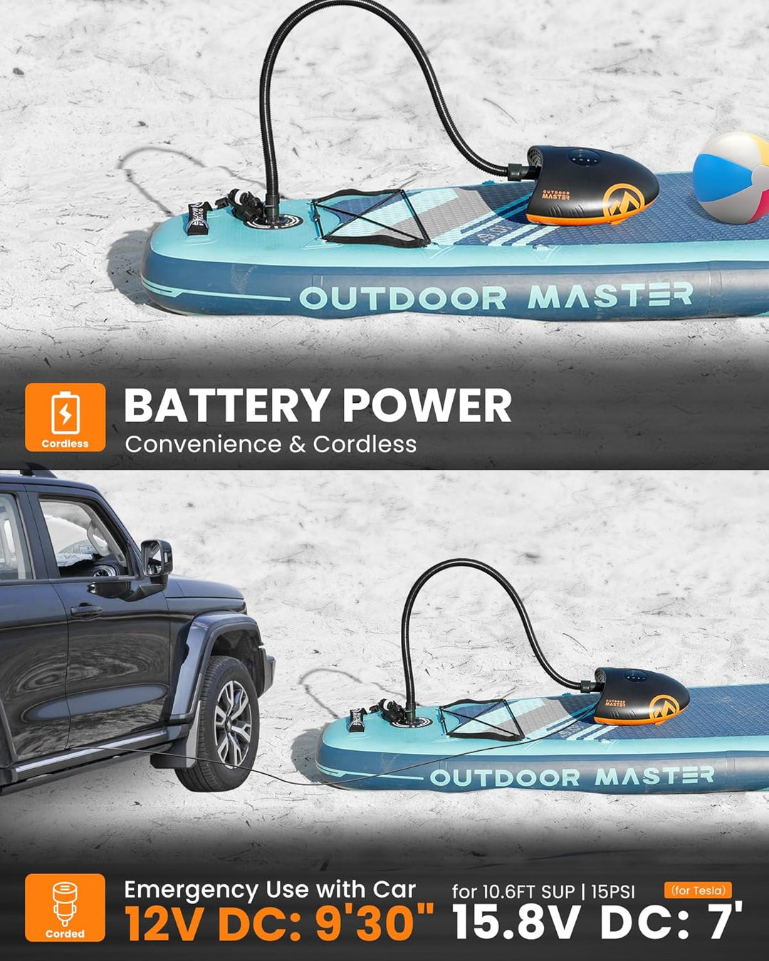 OutdoorMaster Shark 2S 88,8Wh SUP Pumpe Elektrisch mit Akku für 6 SUPs Aufblasen und Entleeren, 20PS