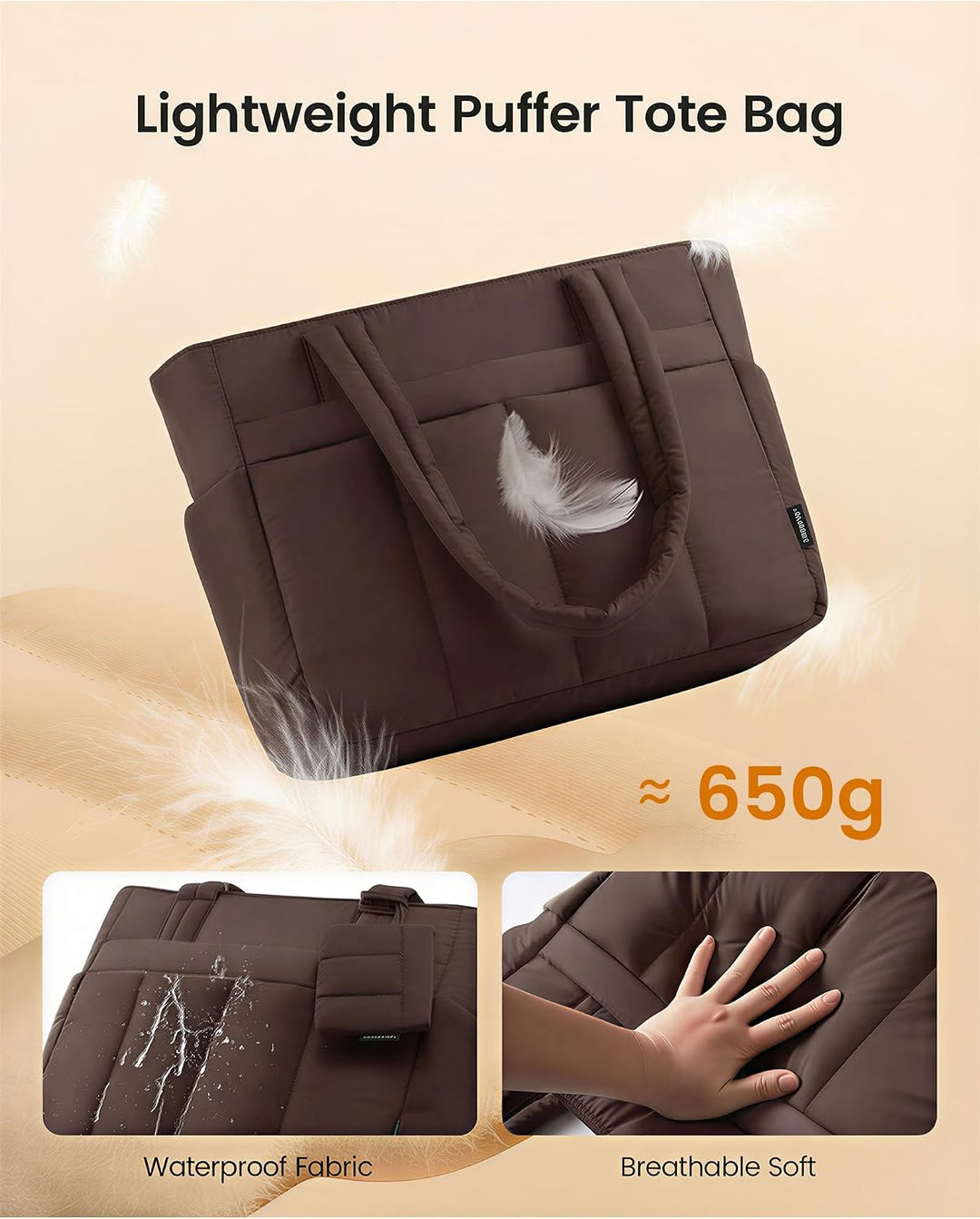 LOVEVOOK Shopper Tasche Damen Handtasche Gross, Leicht Arbeitstasche Puffer Tote Bag mit Vielen Fäch
