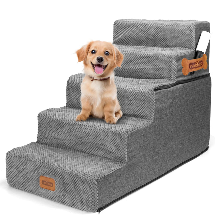 Nobleza Hundetreppe für Kleine Hunde, Hunderampe und Haustiertreppe mit Fusselrolle, 5 Stufen Katzen