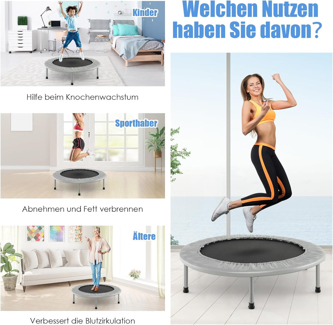 COSTWAY φ97cm Mini Trampolin, Fitness Trampolin faltbar, Kindertrampolin bis 150kg belastbar, Trampo