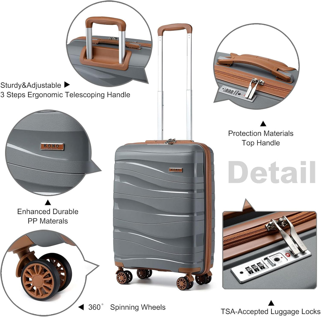 KONO Handgepäck Klein Koffer Trolleys 56cm Leicht Hartschalenkoffer Reisekoffer mit 4 Rollen und TSA