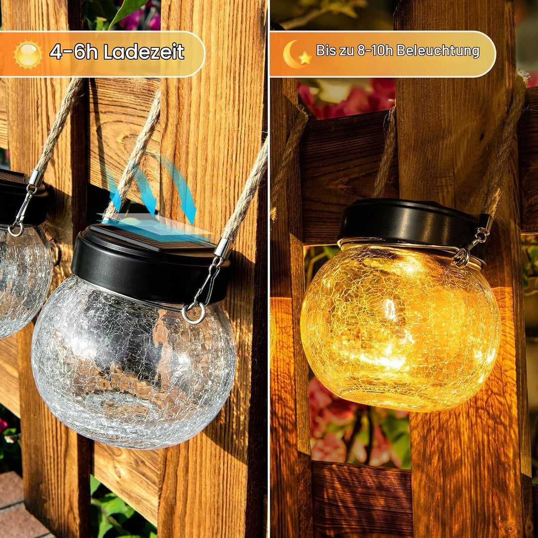 Solar Laternen Aussen 2er Set - IP65 wasserdichte Hängende Solarlampen mit Warm-Amber &amp; RGB Farben,