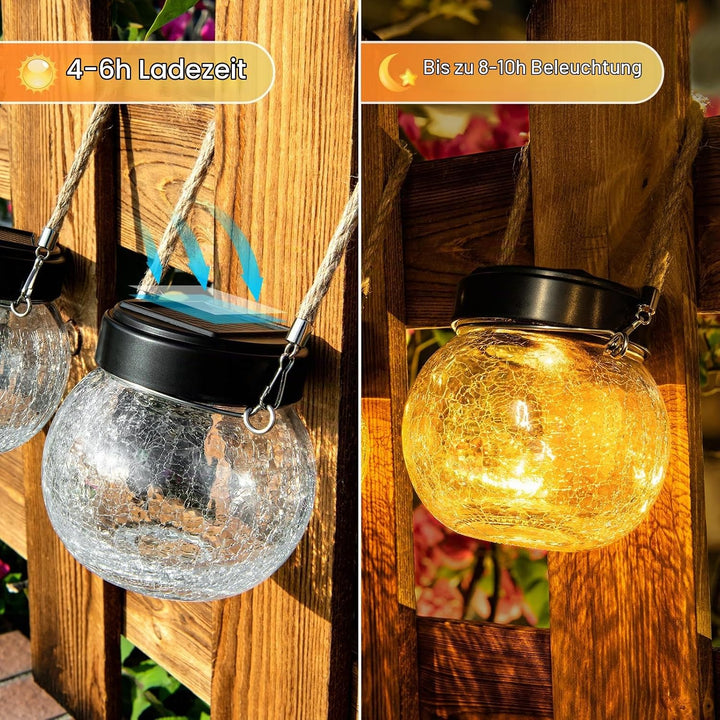 Solar Laternen Aussen 2er Set - IP65 wasserdichte Hängende Solarlampen mit Warm-Amber &amp; RGB Farben,
